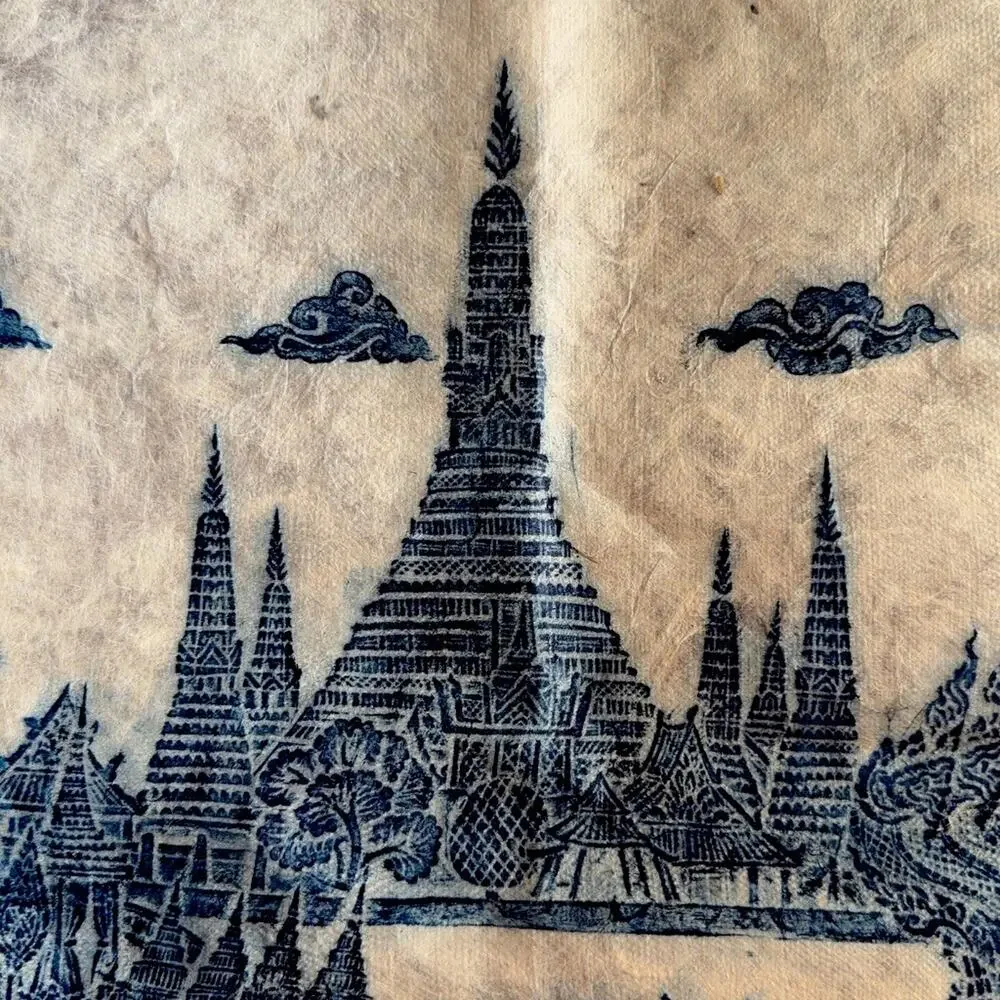 Vintage Thai Temple Rubbing Handmade Paper Wall Art Royal Barge 22x20